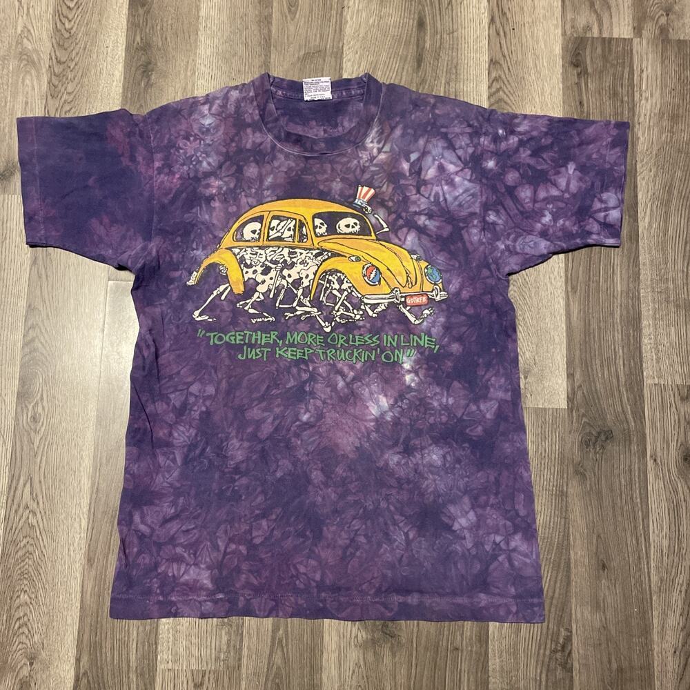 Vintage 1994 Grateful Dead T-Shirt Keep Truckin On Liquid Blue L Tie Dye Tee